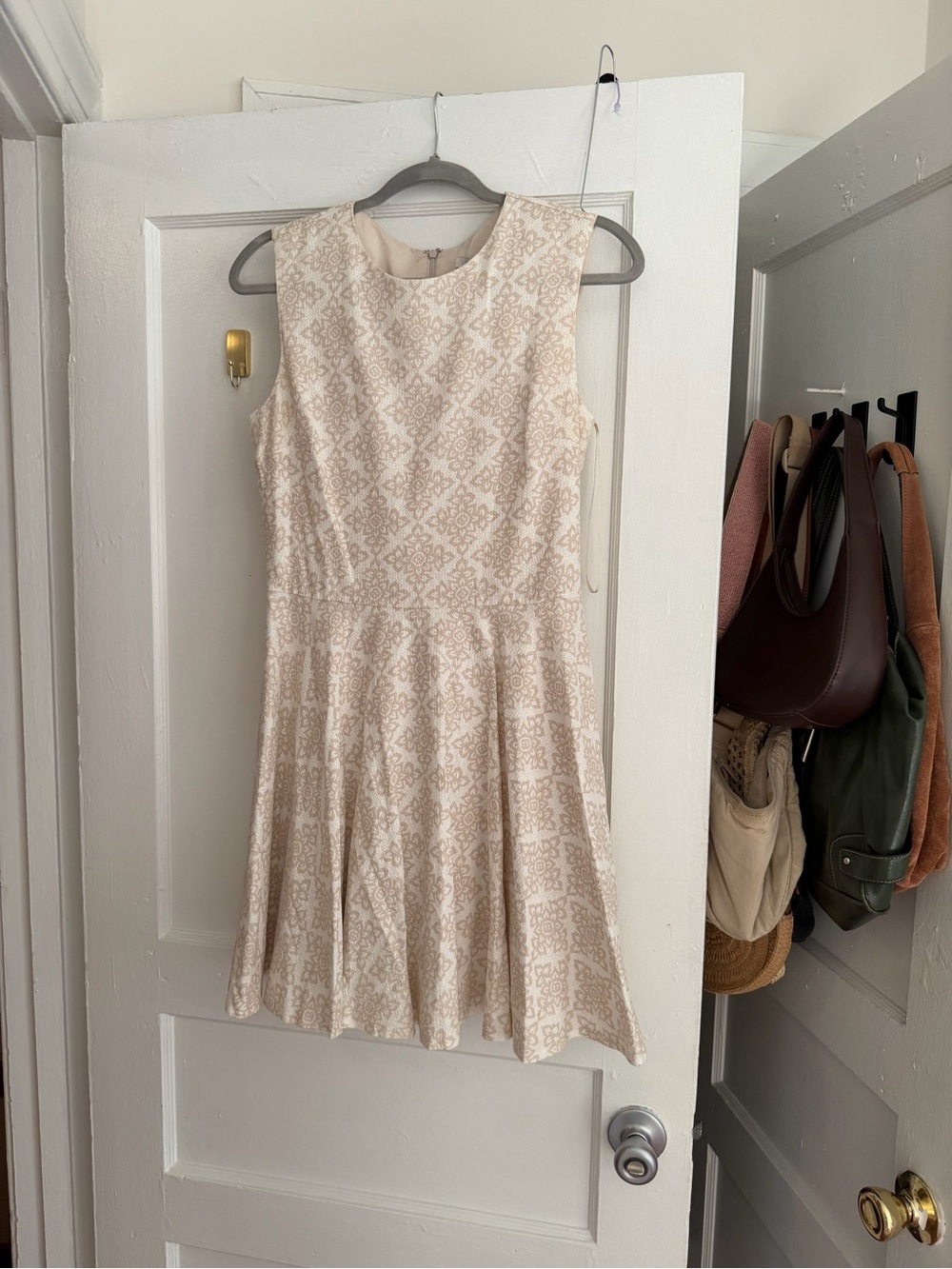 Diane Von Furstenberg Cream Sleeveless Patterned Fit-and-Flare Dress